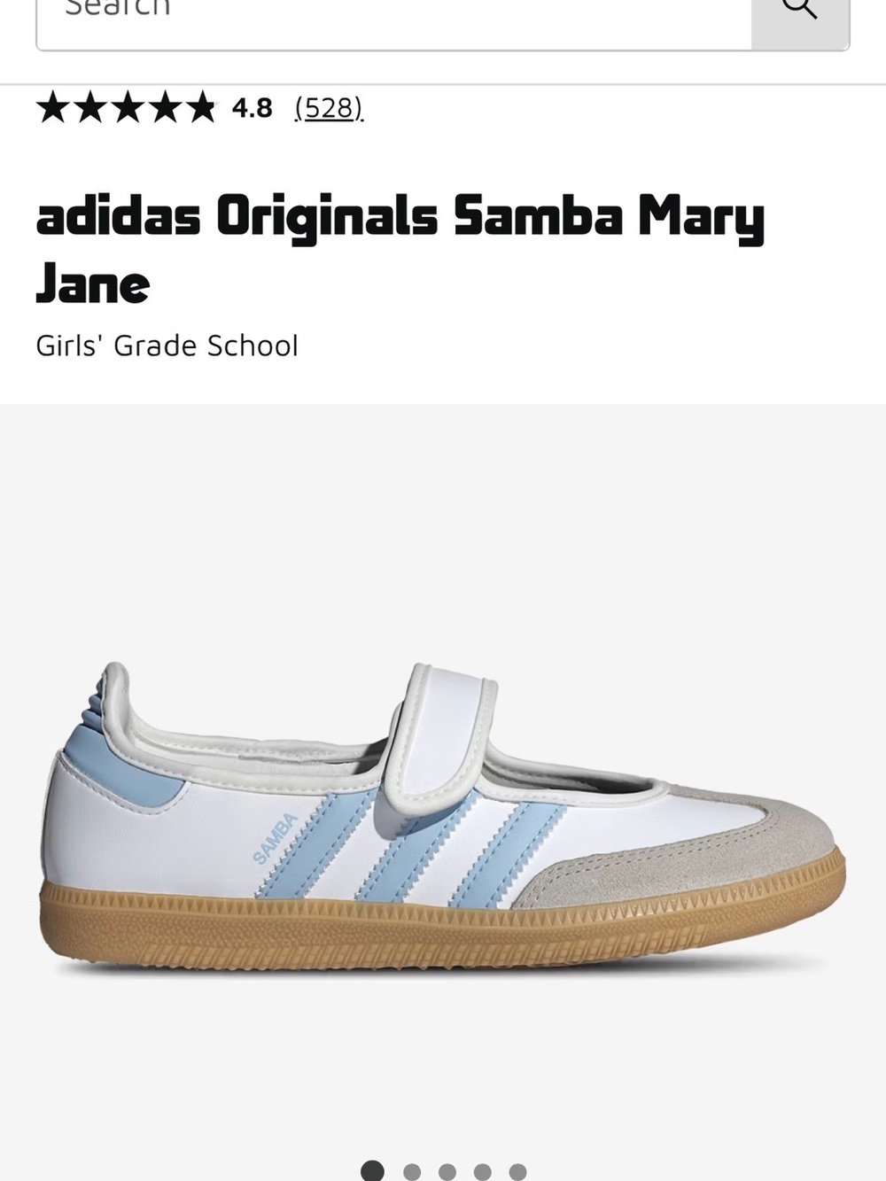 adidas Samba Mary Jane Kids Shoes in White & Light Blue